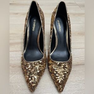 le chateau Gold Sequin Pointed-Toe Pumps